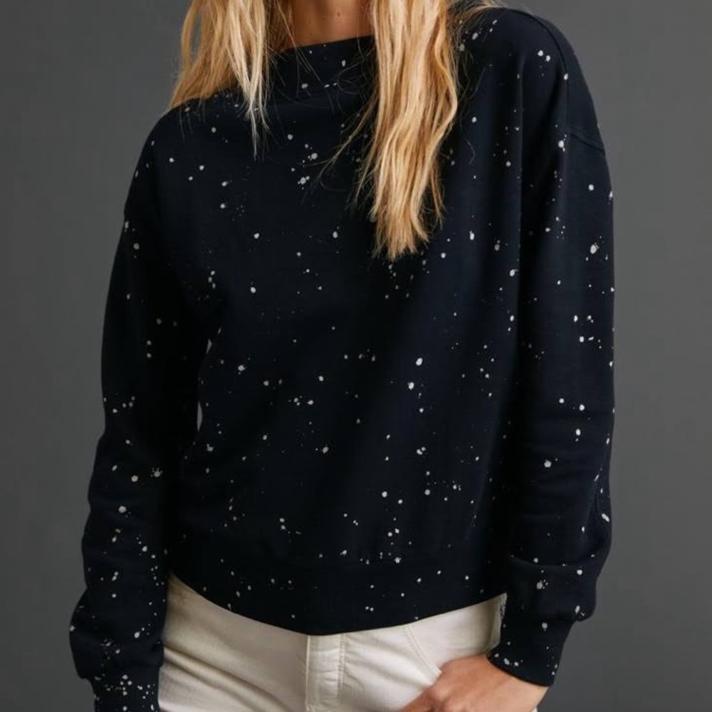 ANTHROPOLOGIE PILCRO Eleyna Splattered Wide Neck Sweatshirt in Dark Navy/Black